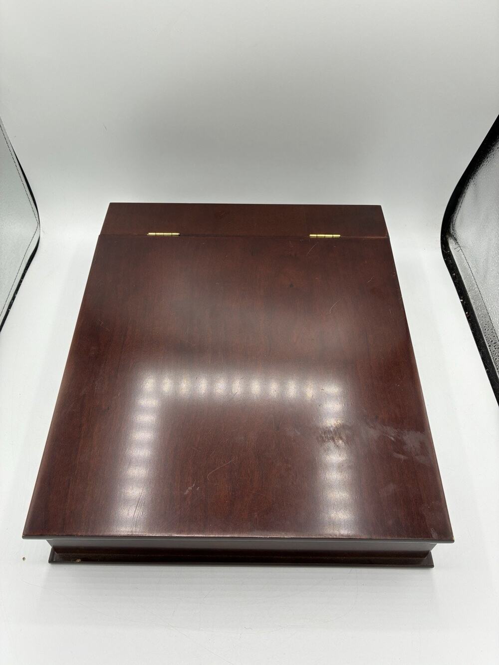 Vintage Bombay Company Mahogany Desk Organizer Box 11x13 Slant Top